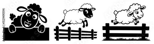 cute cartoon sheep vector illustration set