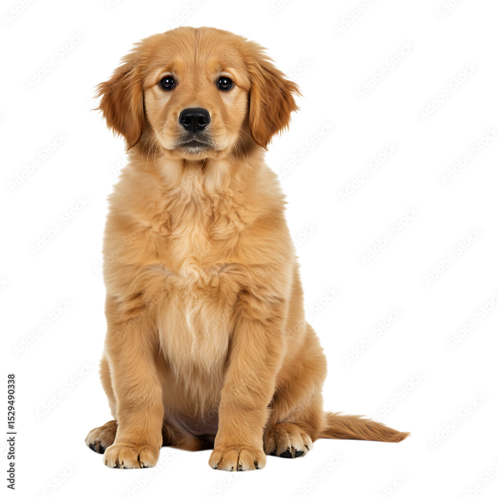 Obraz premium Sitting golden retriever dog with kind expression, great for animal lovers, pet photography or dog advertisements