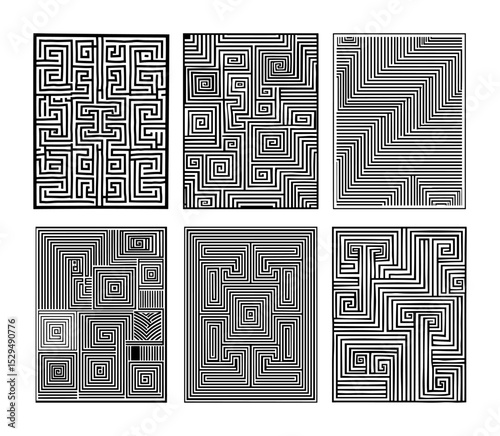 line based square maze pattern set