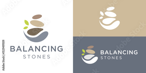 Creative simple balancing stones logo template. Balance rock zen stone logo design vector illustration.