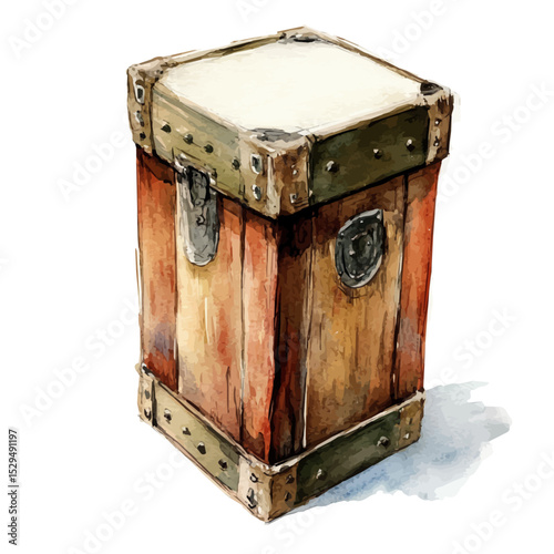 Cajon, watercolor vector, high quality, isolated on a white background.