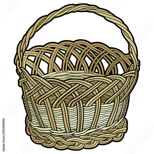 Cartoon hand drawn wicker basket isolated on white background. Vector doodle illustration