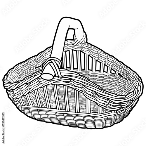 Cartoon hand drawn wicker basket isolated on white background. Vector doodle illustration	