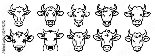 cute hand drawn cow faces collection
