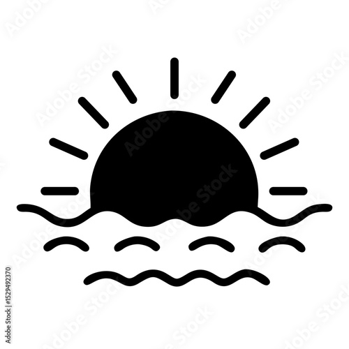 Sun rising over water icon