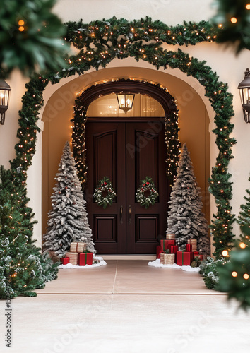Elegant Christmas Doorway with Festive Decorations