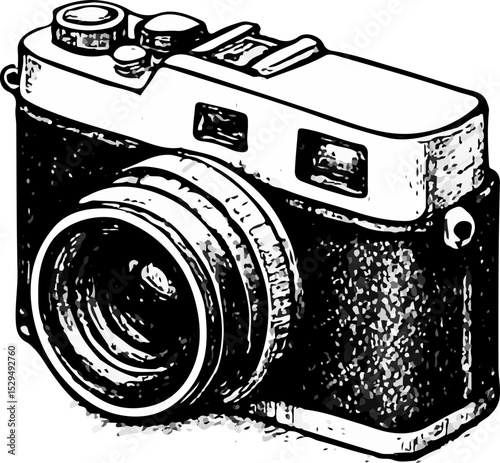 Classic rangefinder with rectangular body, prominent lens and viewfinder—simple yet elegant visual weight