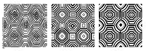 geometric black and white optical illusion tile set
