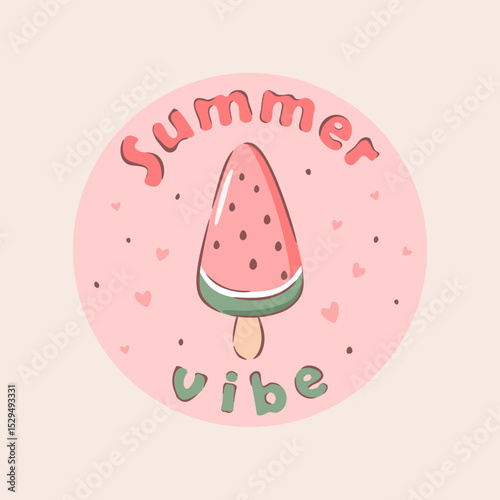 Vector illustration. Summer good mood slogan summer vibe with ice cream. T-shirt print, summer poster, flyer, graphic design, advertising