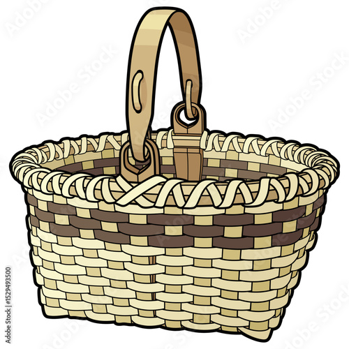 Cartoon hand drawn wicker basket isolated on white background. Vector doodle illustration