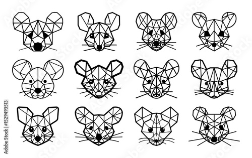 geometric mouse face icon set in low poly style