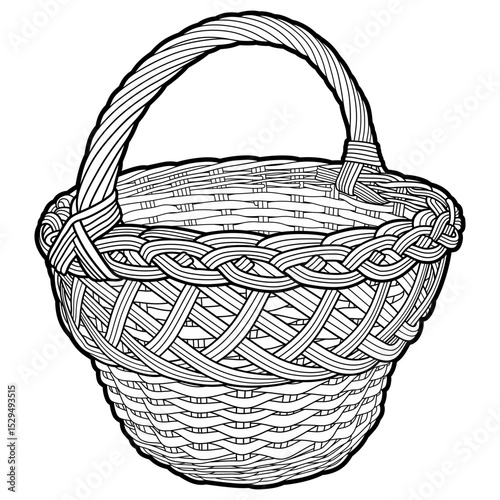 Cartoon hand drawn wicker basket isolated on white background. Vector doodle illustration	