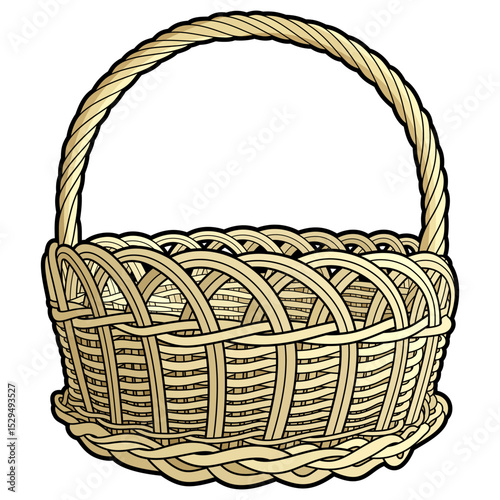 Cartoon hand drawn wicker basket isolated on white background. Vector doodle illustration