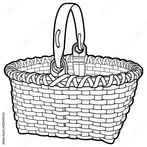 Cartoon hand drawn wicker basket isolated on white background. Vector doodle illustration	