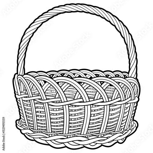 Cartoon hand drawn wicker basket isolated on white background. Vector doodle illustration	