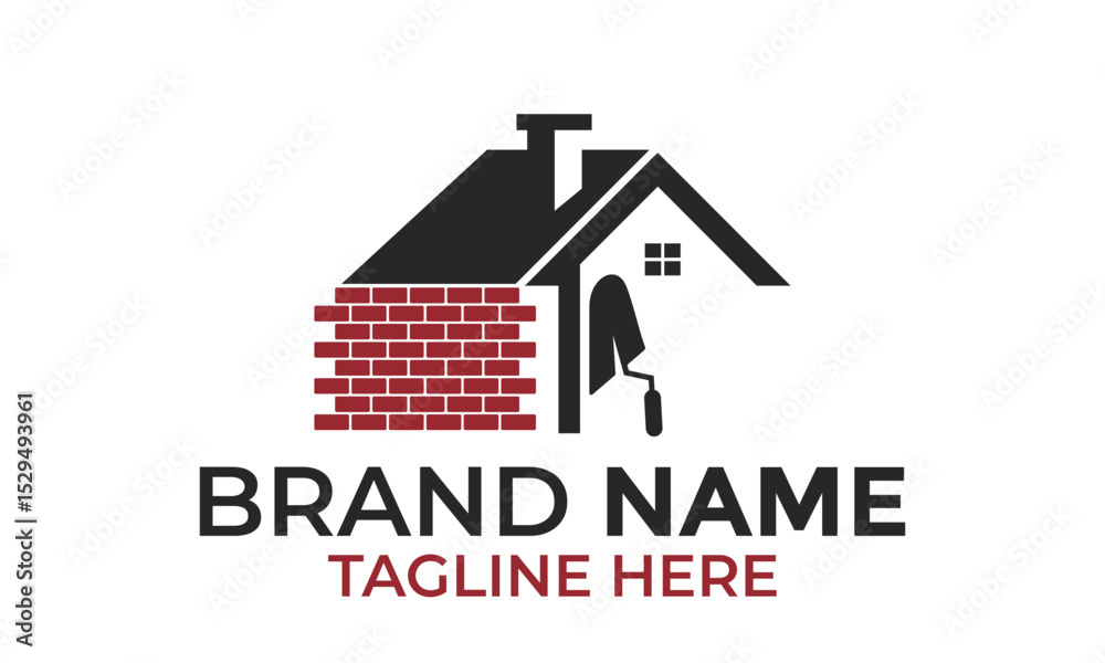 construction plastering logo with brick and trowel design Vector template