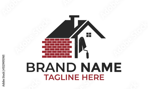 construction plastering logo with brick and trowel design Vector template