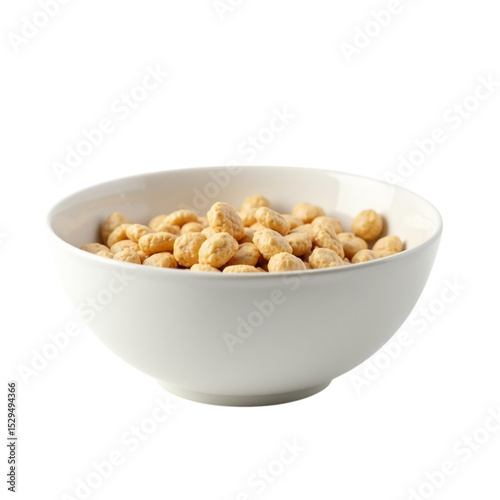 White Ceramic Bowl Filled with Crunchy Breakfast Cereal PNG Image on Transparent Background