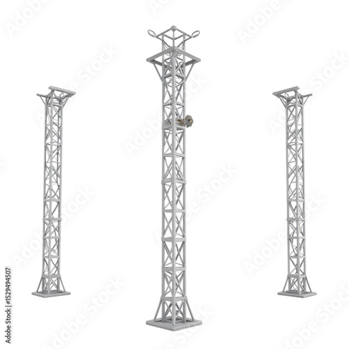 White metal truss towers structure for lighting rig and stage design isolated on black studio background. This is a PNG file with a transparent background