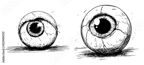 realistic creepy eyeballs hand drawn illustration