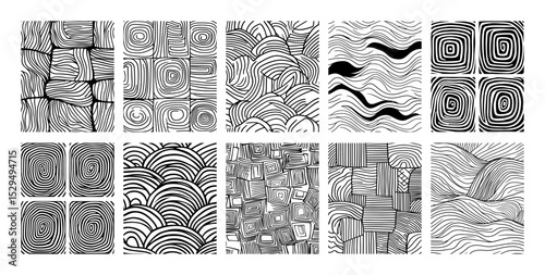 hand drawn abstract tile textures collection set