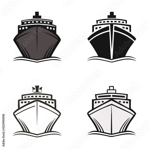 Four variations of a cruise ship icon