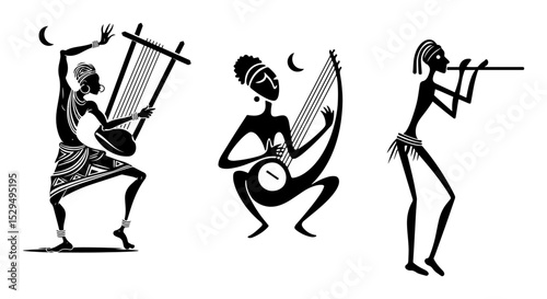 stylized african musicians playing instruments