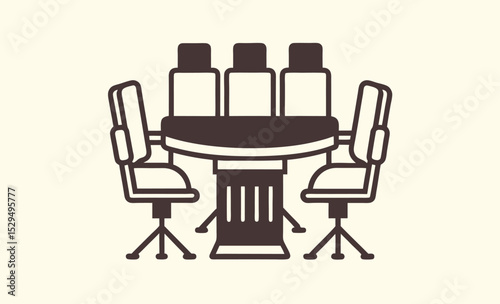 Conference table icon, meeting room furniture, office table silhouette, workspace vector illustration, black shape graphic,  