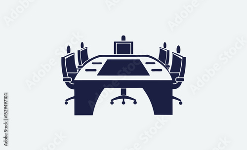Conference table icon, meeting room furniture, office table silhouette, workspace vector illustration, black shape graphic,  