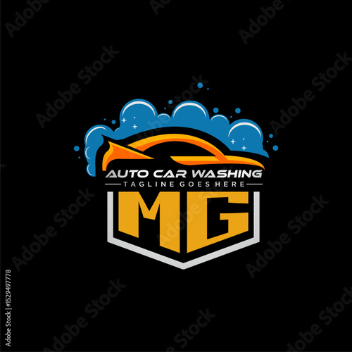 MG initial monogram for carwash with car clean image design vector