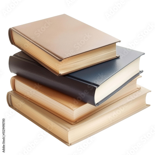 Stacked books in various colors and textures, showcasing blend of hardcover designs. arrangement highlights spines and pages, creating visually appealing composition