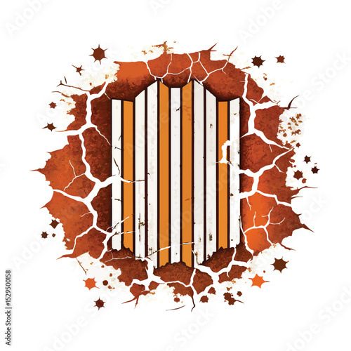 Cartoon Desert Landscape with Cracked Earth and Bare Trees Illustration