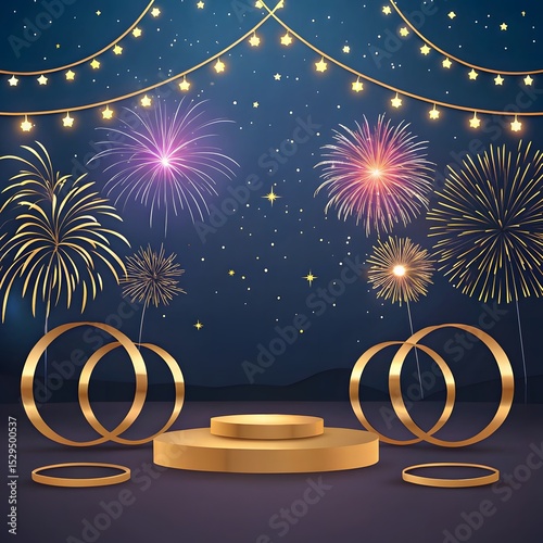 Sparkling Fireworks New Year Celebration Banner