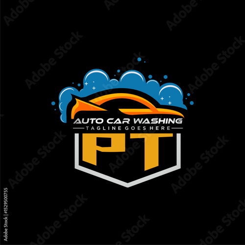 PT initial monogram for carwash with car clean image design vector