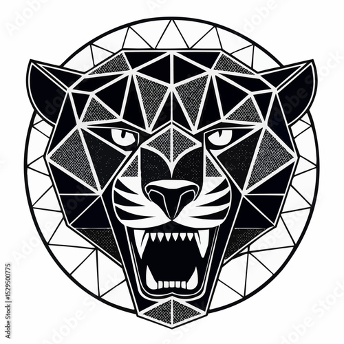 Panther Head Vector with Sharp Angles in Monochrome