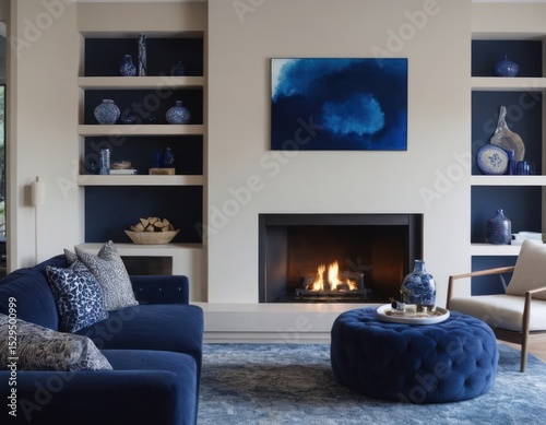 Wallpaper Mural Blue and Beige Living Room with Fireplace Torontodigital.ca