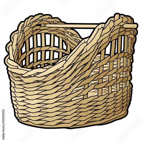 Cartoon hand drawn wicker basket isolated on white background. Vector doodle illustration