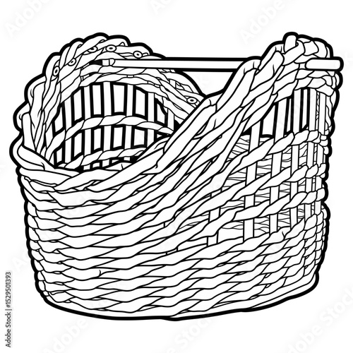 Cartoon hand drawn wicker basket isolated on white background. Vector doodle illustration	