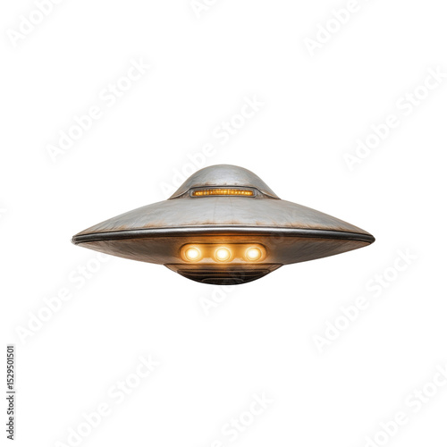 Retro Futuristic Flying Saucer UFO Spaceship Isolated on Transparent Background