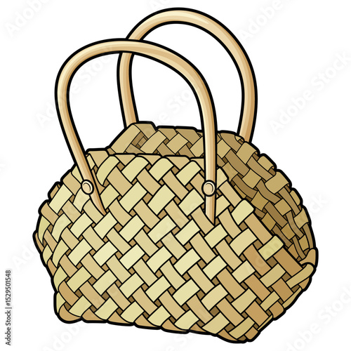 Cartoon hand drawn wicker basket isolated on white background. Vector doodle illustration