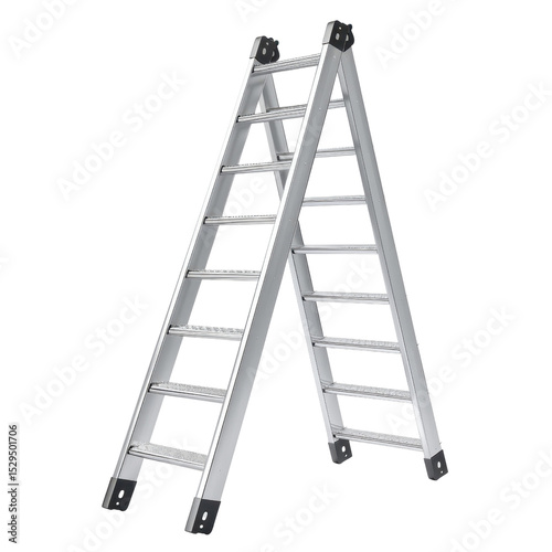 Sturdy aluminum ladder with multiple rungs, designed for various tasks, showcasing sleek and functional design. This versatile tool is essential for home improvement and maintenance projects