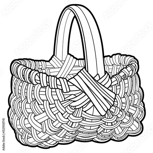 Cartoon hand drawn wicker basket isolated on white background. Vector doodle illustration	