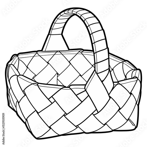 Cartoon hand drawn wicker basket isolated on white background. Vector doodle illustration	