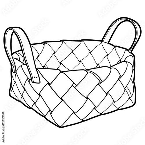 Cartoon hand drawn wicker basket isolated on white background. Vector doodle illustration	