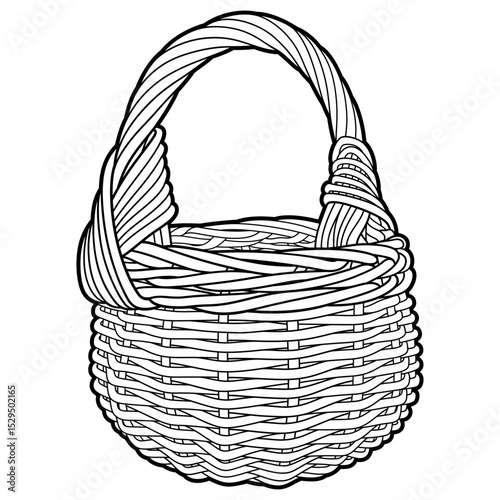 Cartoon hand drawn wicker basket isolated on white background. Vector doodle illustration	