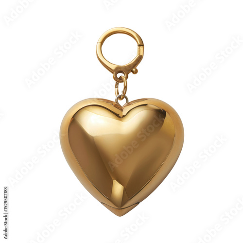 Shiny gold heart shaped keychain with clasp, symbolizing love and affection. This decorative accessory can be used for personal items or as gift