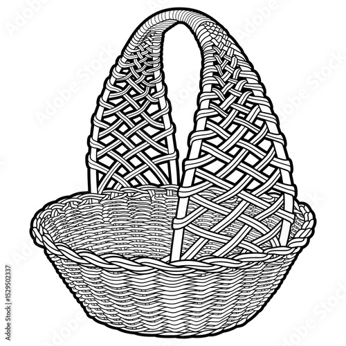 Cartoon hand drawn wicker basket isolated on white background. Vector doodle illustration	