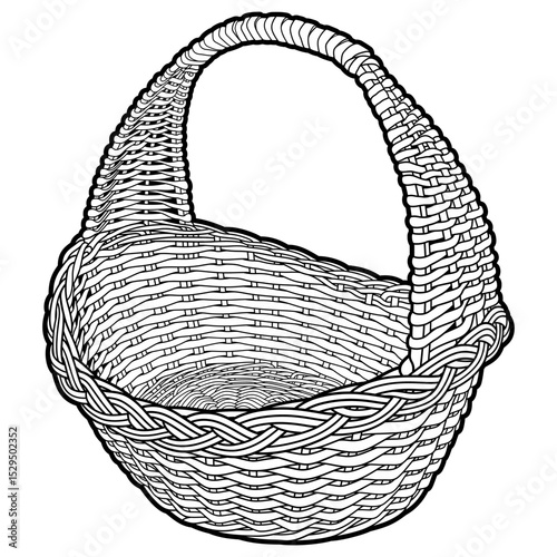 Cartoon hand drawn wicker basket isolated on white background. Vector doodle illustration	