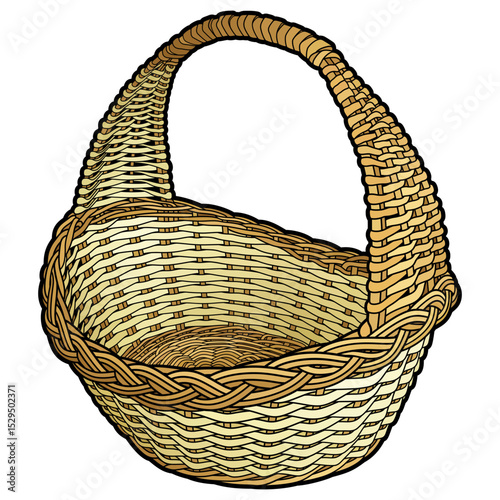 Cartoon hand drawn wicker basket isolated on white background. Vector doodle illustration