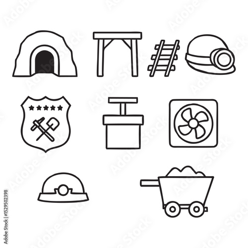 Underground Mineral Mining Icons - Clean Line Vector Outline Set